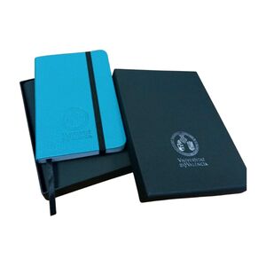 LIBRETA PIEL FLOR ESCUDO UV A6 - 7 X 10 CM - ESTUCHE CARTÓN TURQUESA